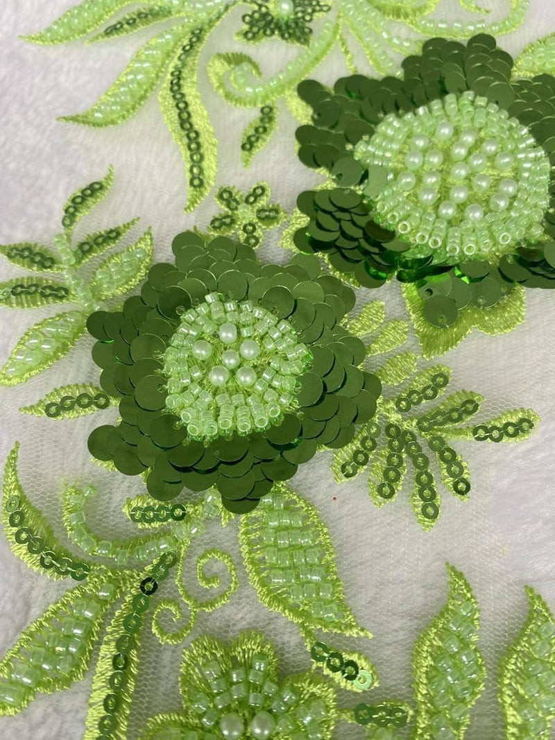 wtbvn Sewing Beads lace Applique one Pair sew on Pearl Trimming Patch Decorative Accessories for Clothes 2pieces/Bag 11.8X7.08inches (Light Green) - Image 2